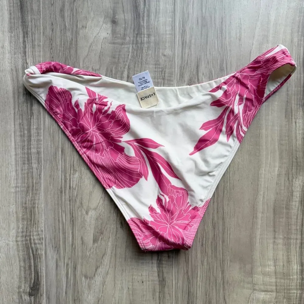 L*SPACE Floral Bikini Bottom White Pink Women’s XL